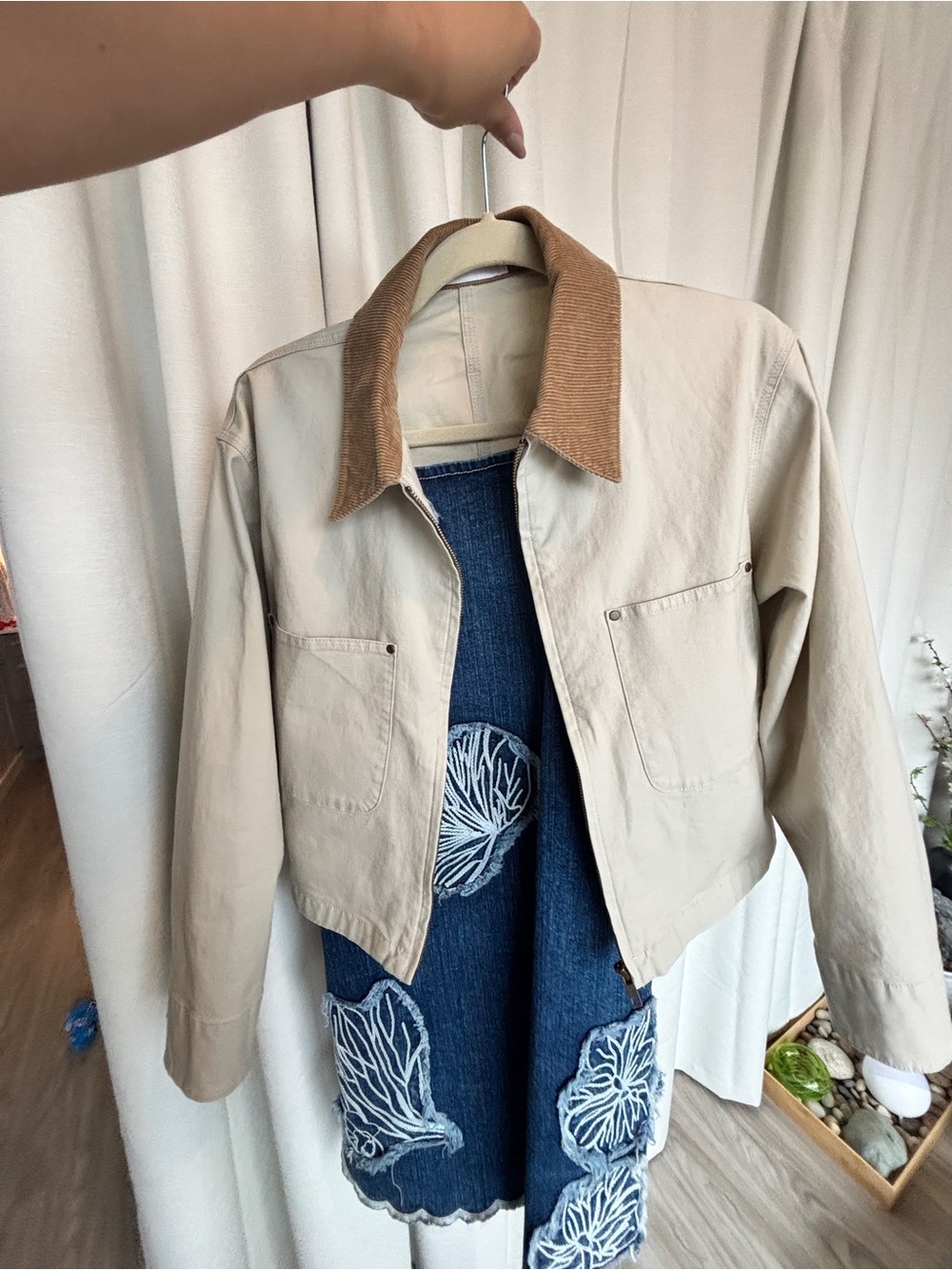 Uniqlo Cream Jacket with Tan Corduroy Collar